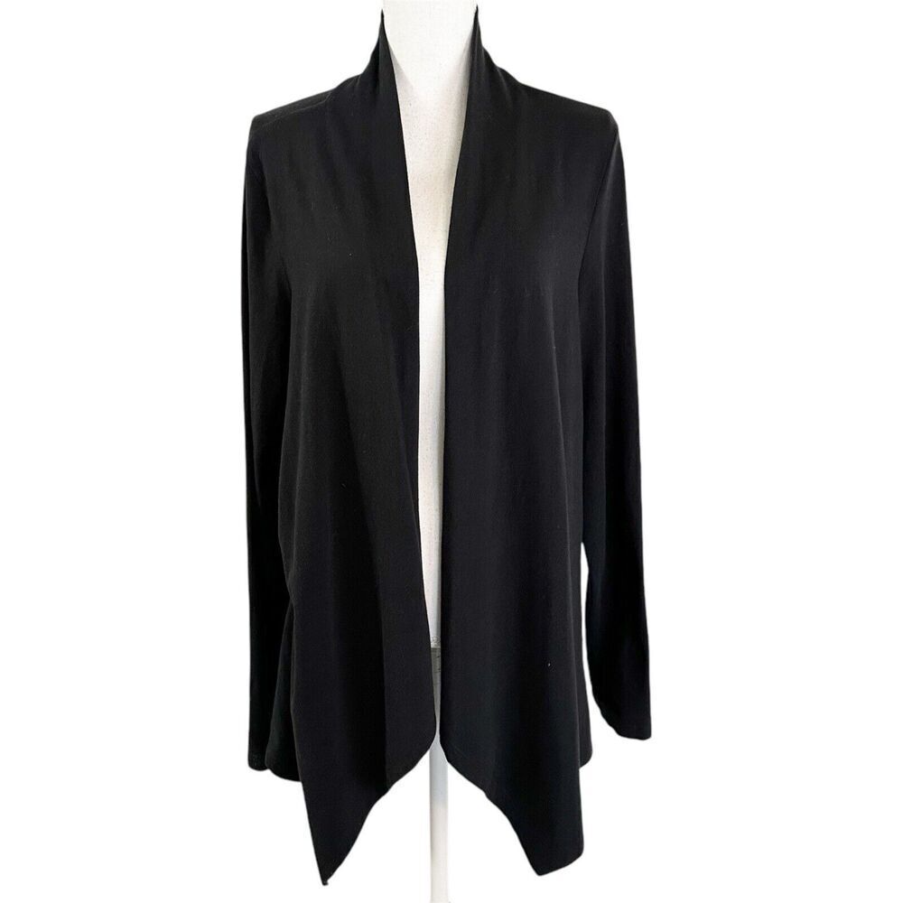 Eileen Fisher Womens Drape Front Cardigan Long Line Size XL Black Minimalist